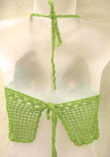 Custom bra top store online crochet green floral triangle top with square combined diagonal line design 