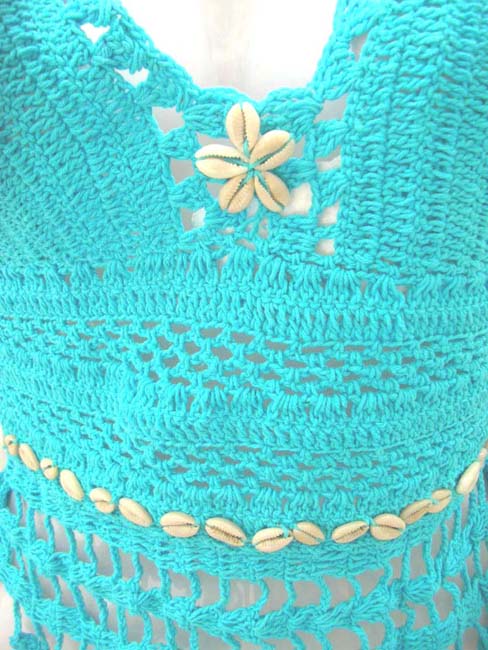Handicraft knitting beach fashion aquarium crochet dangle top with seashell design 