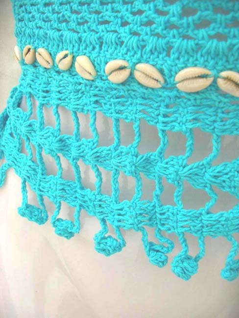 Handicraft knitting beach fashion aquarium crochet dangle top with seashell design 
