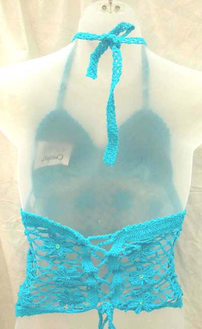 Sexy fashion shows supplier wholesale daisy flower multi tie shiny chips handicrafted sequin aquarium triangle top crochet 