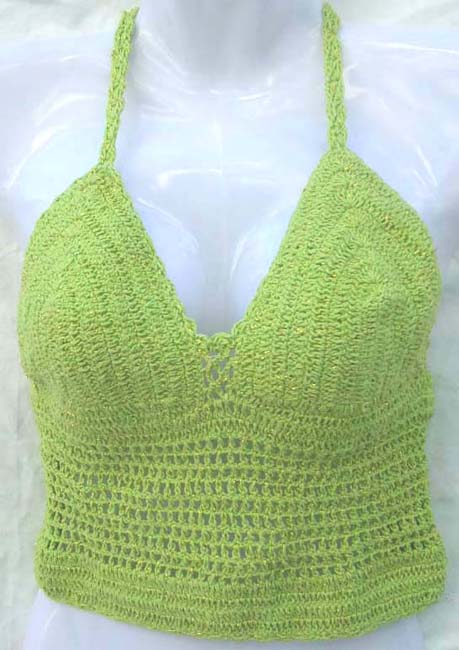 Casual lady's beach wear knitting multi tie green crochet top 