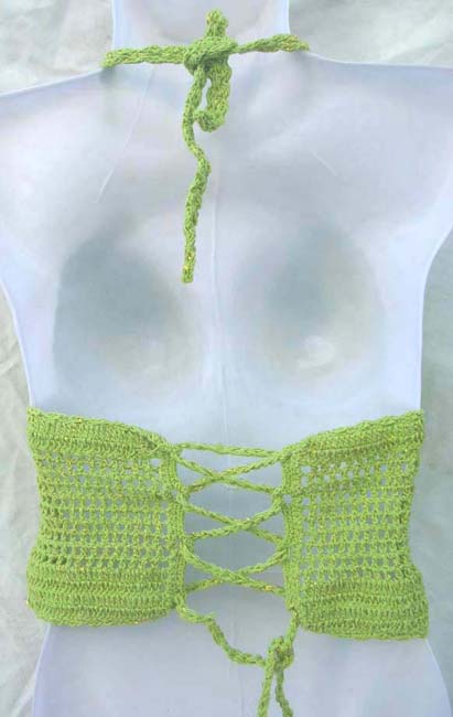Casual lady's beach wear knitting multi tie green crochet top 