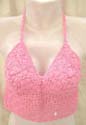 Custom crochet pinky floral triangle top with square combined diagonal line design, tie on neck and back