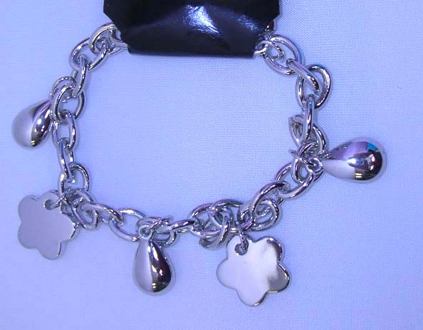 Free catalog online wholesale fashion silver plated bracelet with flower and puffy water-drops charms design    