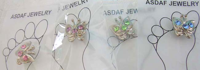 Insert jewelry online store wholesale silver plated fashion toe ring in butterfly feature embedded triple cz      