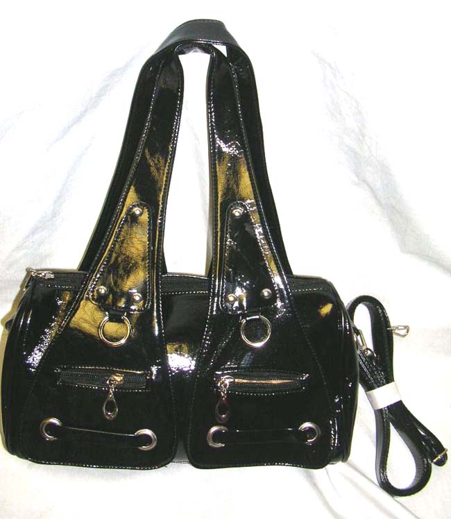 Fashion handbag catalog books online wholesale shiny black color handle or shoulder safari handbag      