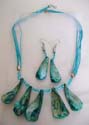 Green tear-drop fashion earring and necklace set jewelry