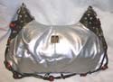 Silver imitation leather handbag combine wooden bead design
