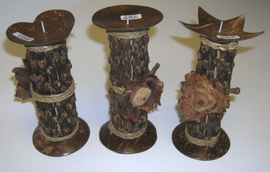 Bali direct wholesale manufacture online nature tree stick candle holder with coconut wood in different shape design      