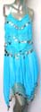 Belly dance fashion aqua skirt and top set with fancy money hanging on top and skirt bottom