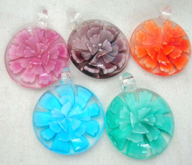 Birthday gifts wholesale online supply summer flower round clear pendant in assorted color design  