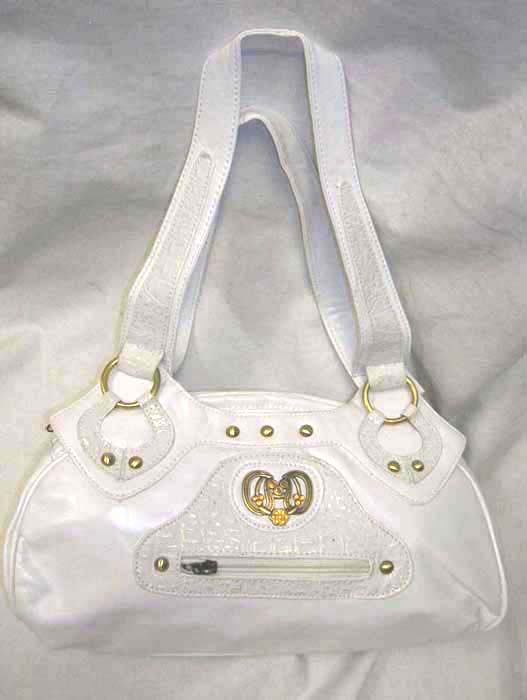 Pre teen's wholesale lady's handbag white PVC leather purse with gold heart shape design    