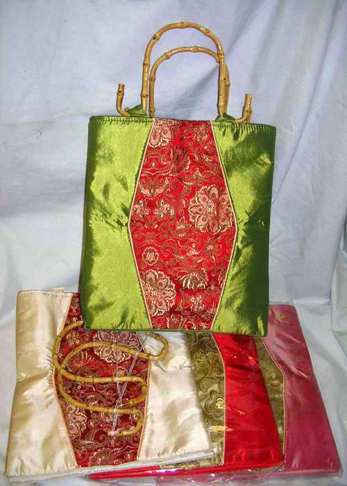 Chinese embroidery wholesale purse company angkor wat tote bamboo handle handbag    