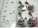 925 stamped macasite stone floating heart pendant with seashell inlay