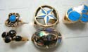 Gemstone bronze ring with seashell or turquoise semi-perciou stone design