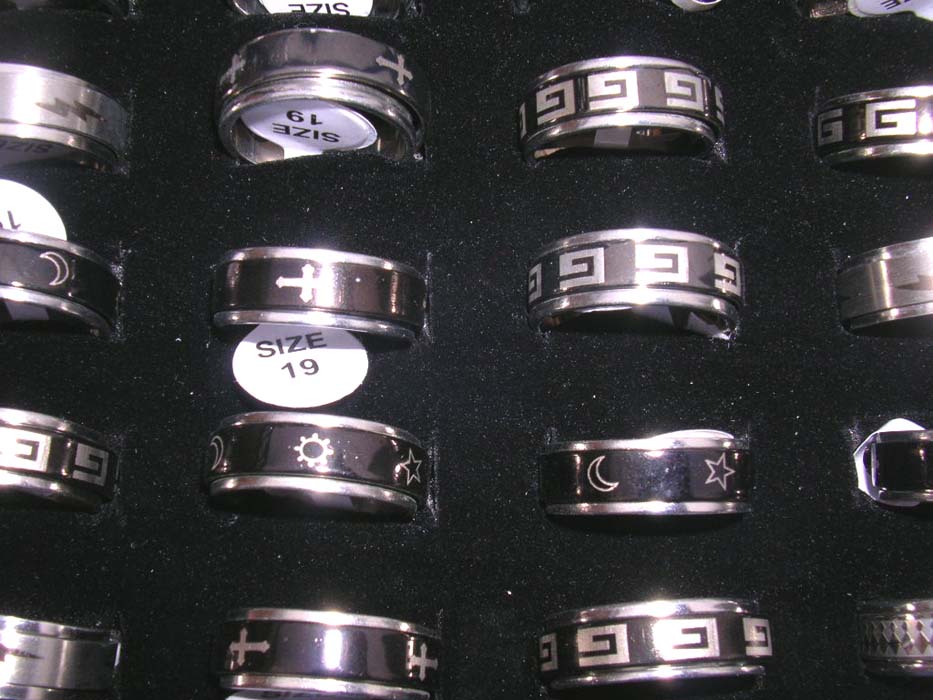 Fashion spinning stainless steel ring with black color and variety pattern design 