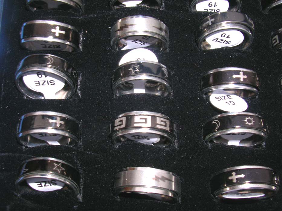 Fashion spinning stainless steel ring with black color and variety pattern design 