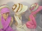 Beaded in fashion scarf and hat set with shiny fring design