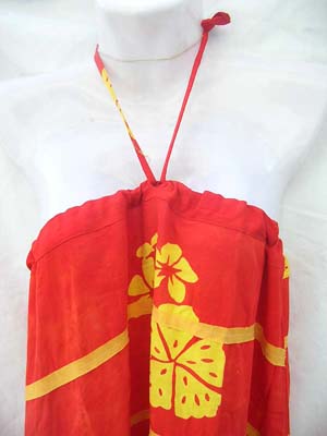 Wholesale Batik Rayon summer dress with horizontal stripes and tie up around neck online