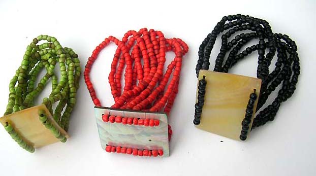 Bali fashion multi string beaded bracelet with quality squared center, Indonesian artwear supplier