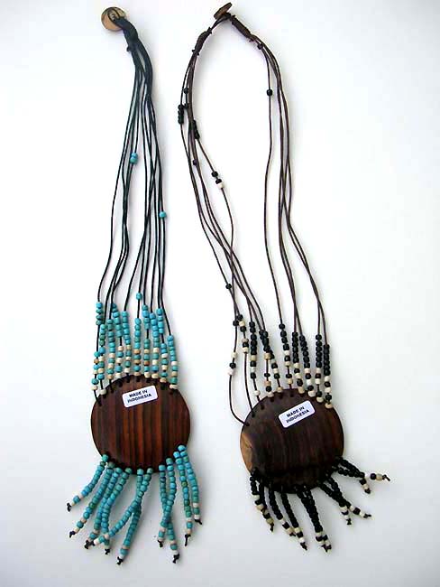 Ladies Native bali art designed beaded necklace wooden crest, wholesaler