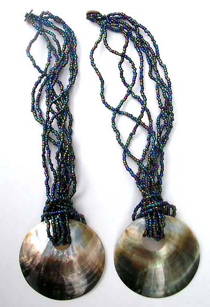 Beautiful balinese multi string beaded necklace with sea shell pendan, wholesale catalog