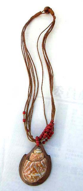 Spiral seashell pendant with red beaded cord necklace, beauty fashion warehouse
        