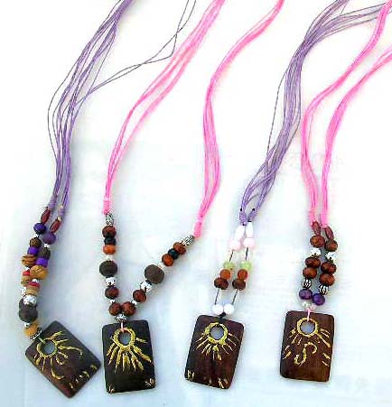 Rectangular, painted wooden pendant necklace, womens gift boutique