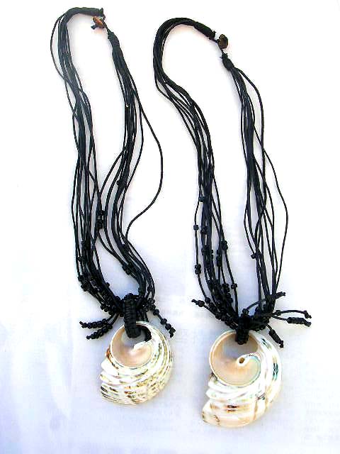 Beautiful crustacean shell pendant with black beaded necklace, bali bali export agent