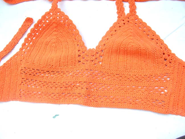 Exotic fashion retailer, Bali summer halter tops in orange and yellow needle work crochet