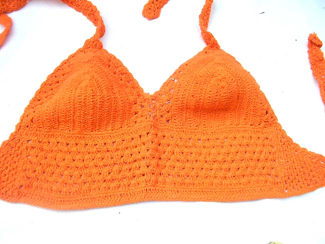 Exotic fashion retailer, Bali summer halter tops in orange and yellow needle work crochet