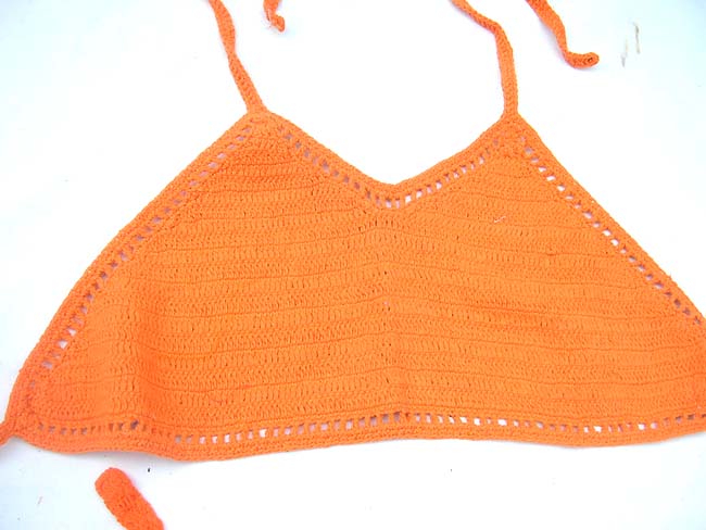 Exotic fashion retailer, Bali summer halter tops in orange and yellow needle work crochet