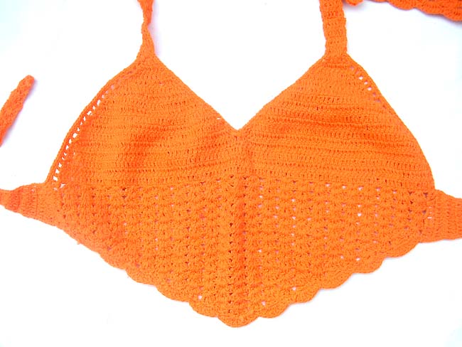 Exotic fashion retailer, Bali summer halter tops in orange and yellow needle work crochet