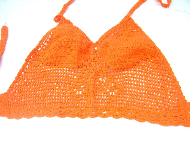 Exotic fashion retailer, Bali summer halter tops in orange and yellow needle work crochet