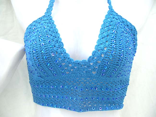 Fantasy clothing bali exchange, Exotic balinese spring fashion, crochet tropical top in light blue