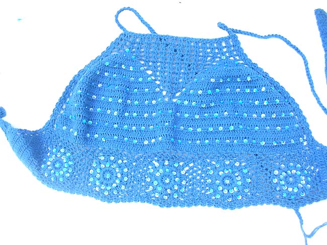 Fantasy clothing bali exchange, Exotic balinese spring fashion, crochet tropical top in light blue