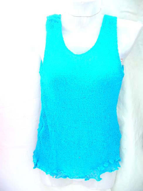 Light blue knitted tank top, apparel manufacturing exchange