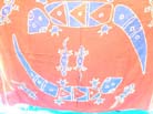 Tropical gecko print on red and blue wrap shawl 