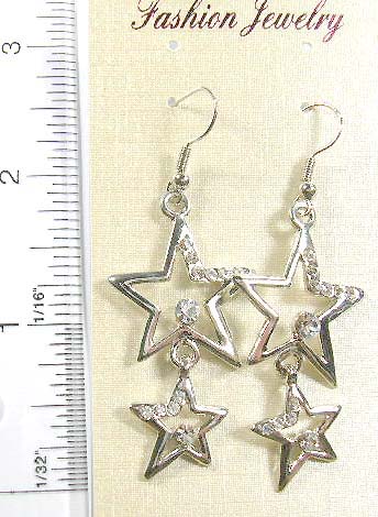 jewelry fashion cubic zirconia earring wholesale supplier online, cut-out star earring holding clear cz in middle 