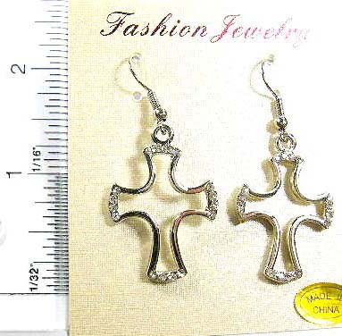 specialize in cross design cz fashion jewelry wholesaler supply cut-out cross earring with mini clear cz embedded 