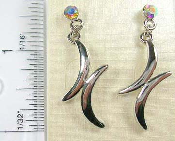 wholesale supply holiday cz & crystal gift jewelry shopping online  post back earring in letter X design with iridescent crystal stone on top 