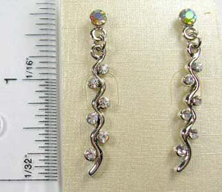 Distinctive cubic zirconia design jewelry post back earring with iridescent cz and clear cz in wavy chain design      