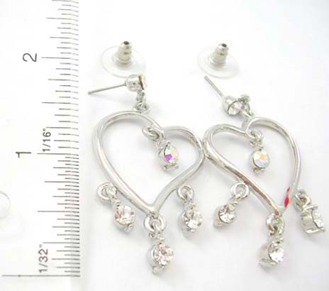 fashion earring cz jewelry in heart love theme wholesale supply heart earring in cut-out design with clear cz stone 