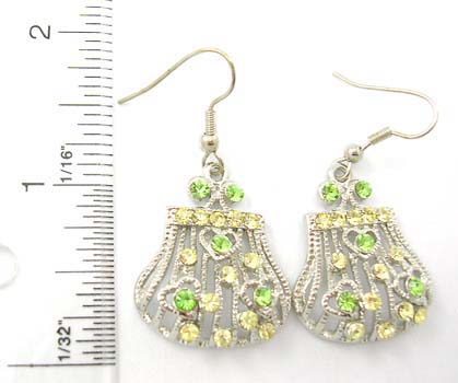 wholesale fashion jewelry cubic zirconia earring shopping - fish hook eaerring in cut-out purse design with green / yellow cz stone embedded