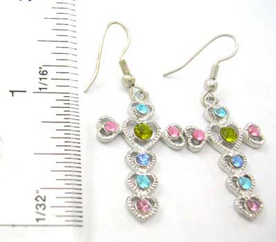 cross fine cubic zirconia jewelry design in heart shape supplier distribute fish hook earring features assorted cz stone embedded in heart shape forming a cross