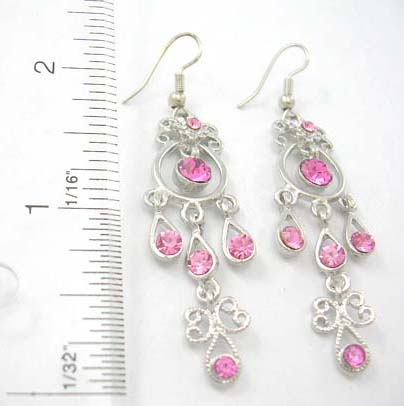 wedding fashion diamond cubic zirconia jewelry supplier wholesale fish hook earring features pink cz in water shape pattern design