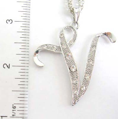 diamond cubic zirconia bling bling initial charm pendant gift shop - alphabet letter necklace holding letter V pendant with clear cz embedded  