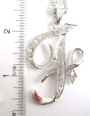 initial letter necklace fashion jewelry supply distribute hip hop alphabet letter necklace holding F letter pendant with clear cz embedded  