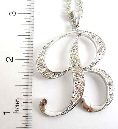 bling bling alphabet jewelry initial gift for her wholesaler supply silver plated necklace holding letter B pendant with clear cz embedded  