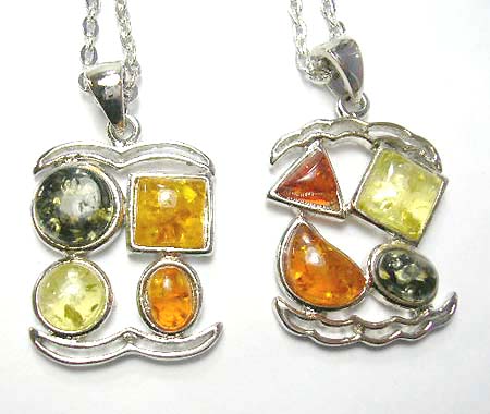fashion distinctive amber charm necklace fashion gift iead online, assorted geometric imitation amber pendant silver necklace   